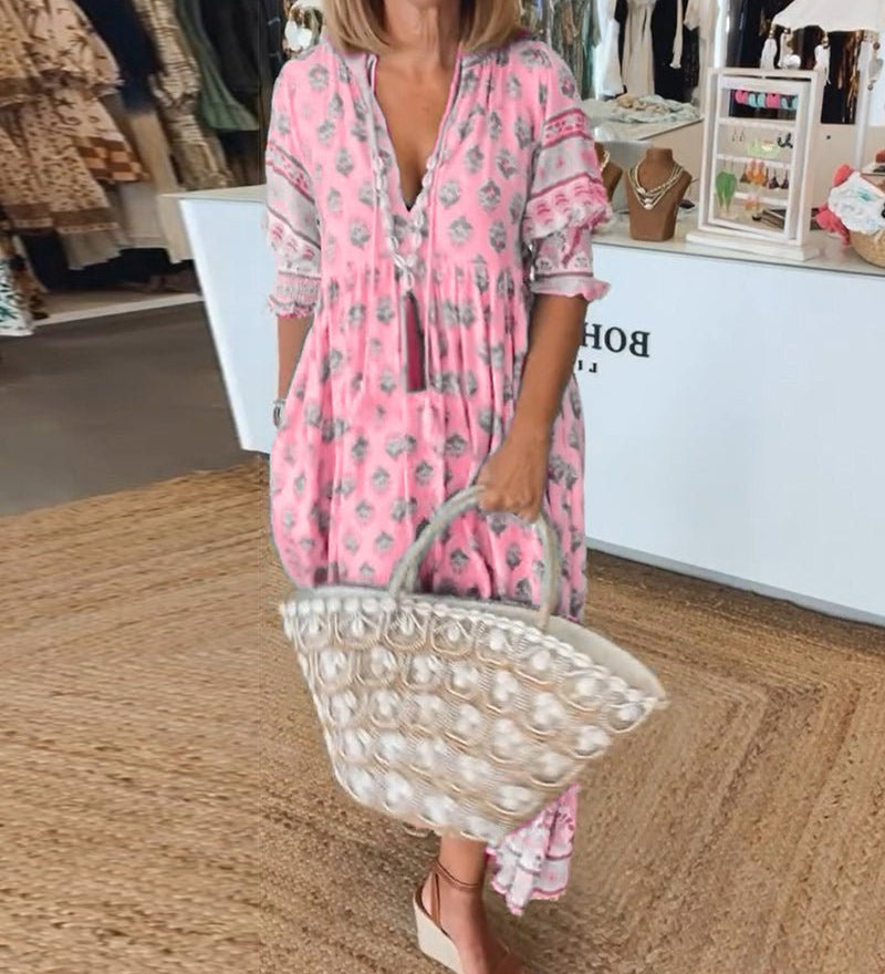 MANA | ABITO FLORALE CHIQUE MIDI CON SCOLLATURA A V