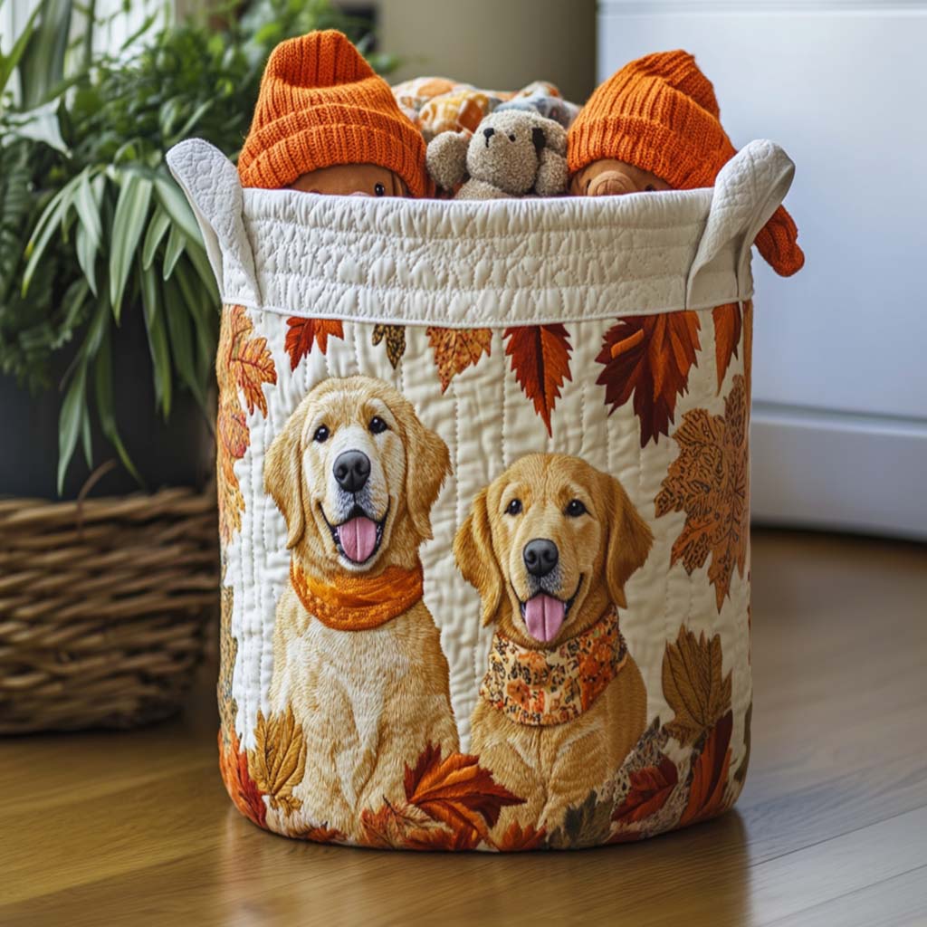 Cesto portabiancheria trapuntato con Golden Retriever NCU0QN013