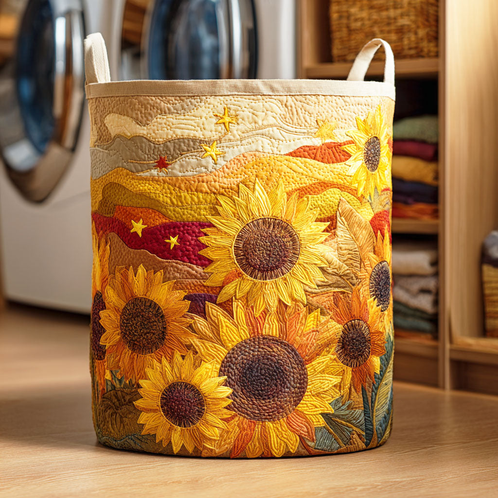 Cesto portabiancheria trapuntato con girasole NCU0QN042