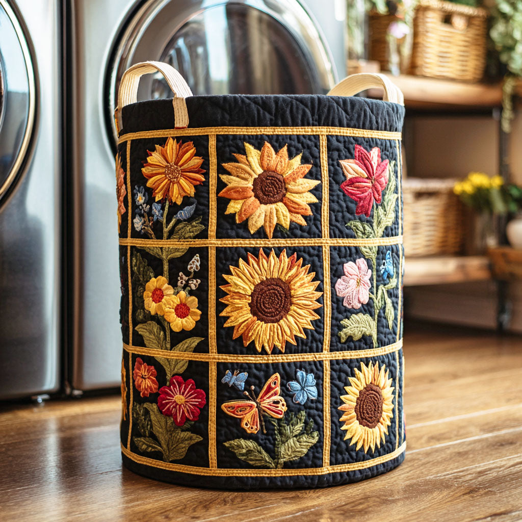 Cesto portabiancheria trapuntato con girasole NCU0QN042