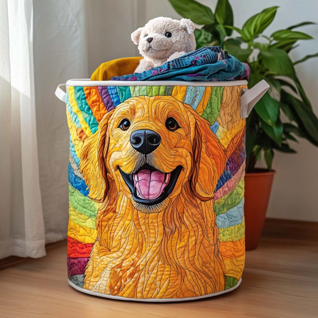 Cesto portabiancheria trapuntato con Golden Retriever NCU0QN013