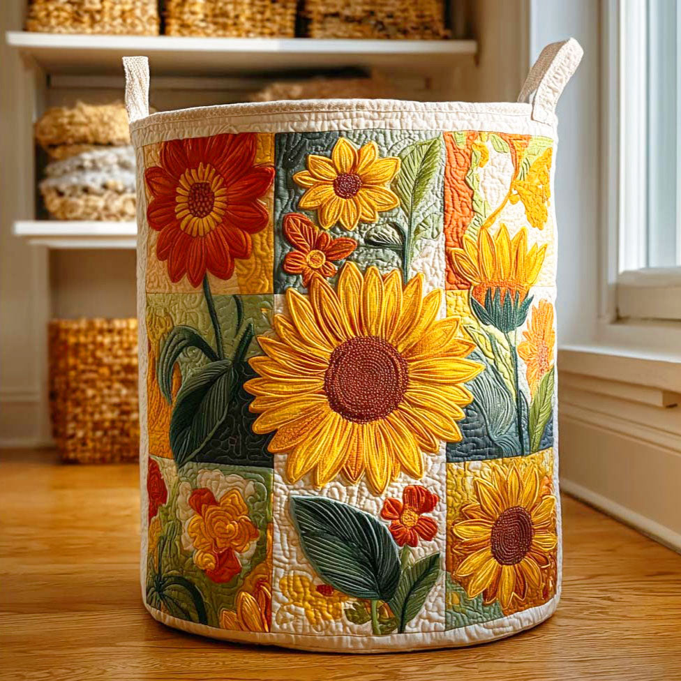 Cesto portabiancheria trapuntato con girasole NCU0QN042