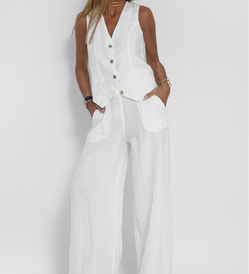 Aira - Gilet con Bottoni e Pantaloni Larghi