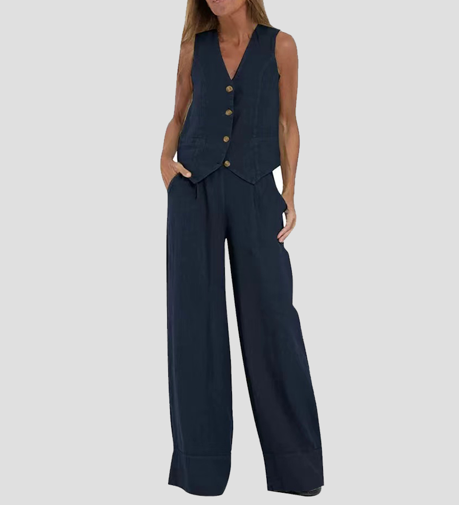 Aira - Gilet con Bottoni e Pantaloni Larghi