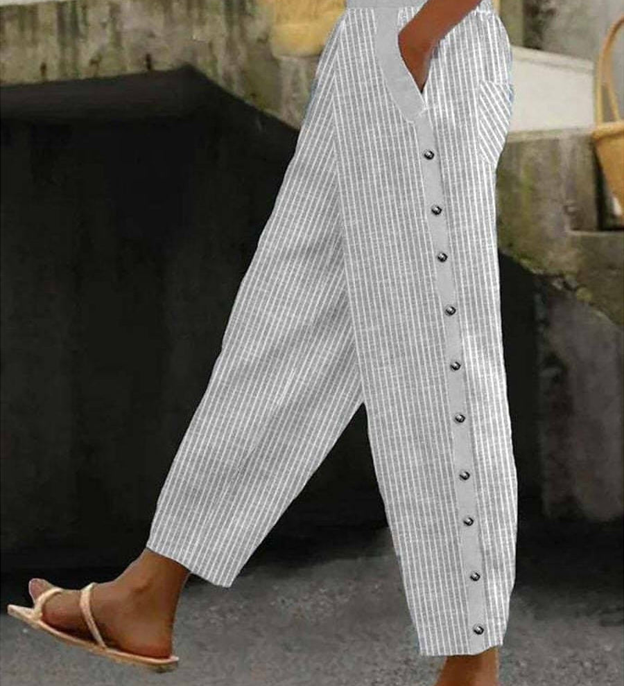 Linaya - Pantaloni a Righe con Bottoni