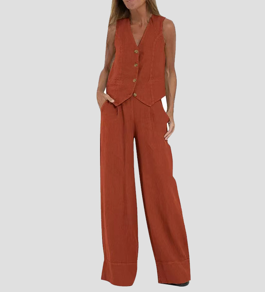 Aira - Gilet con Bottoni e Pantaloni Larghi