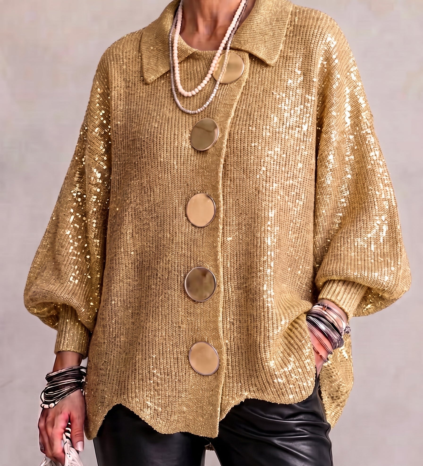 Ortensia | Cardigan Oversize con Bottoni Dorati