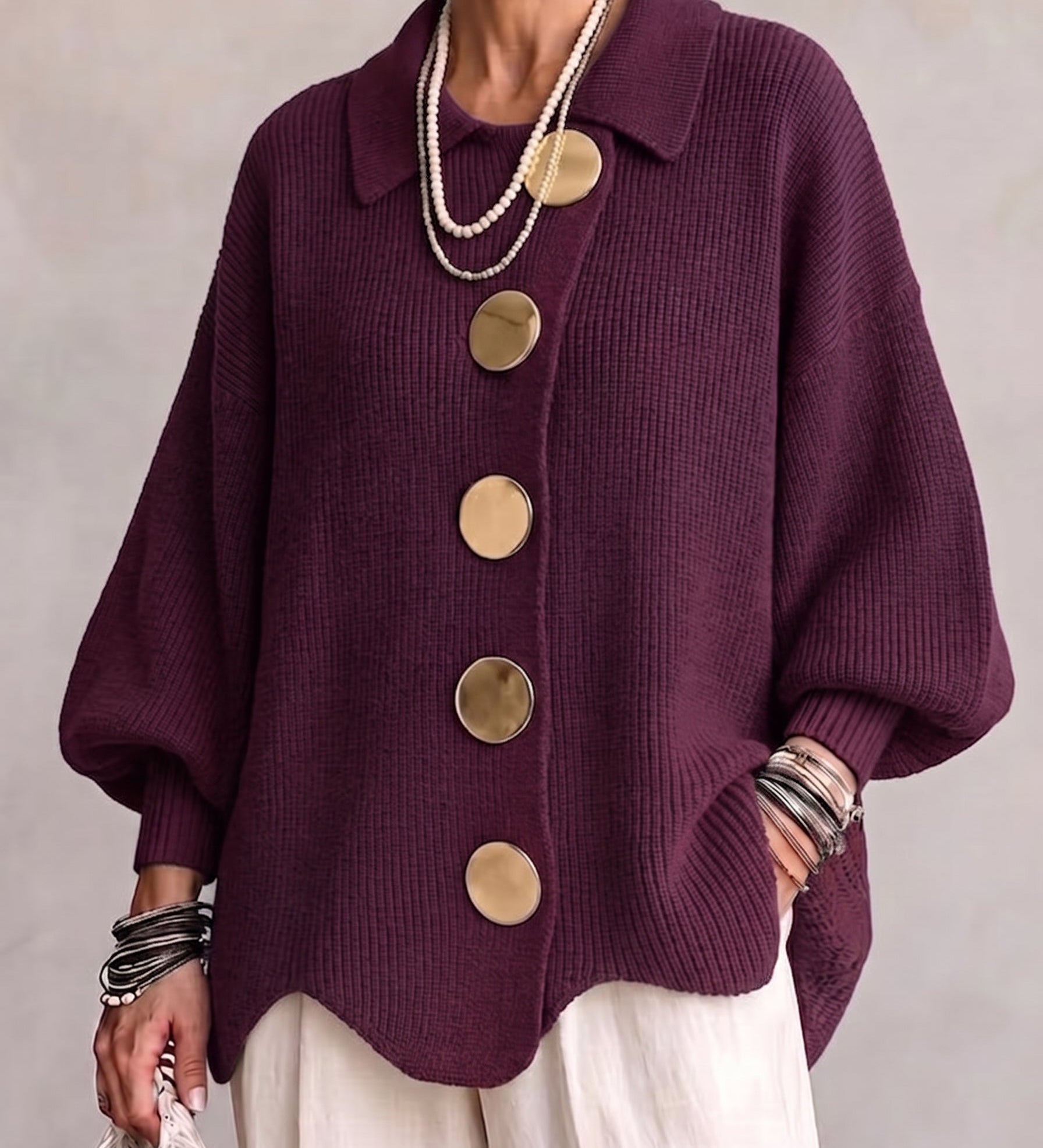 Ortensia | Cardigan Oversize con Bottoni Dorati